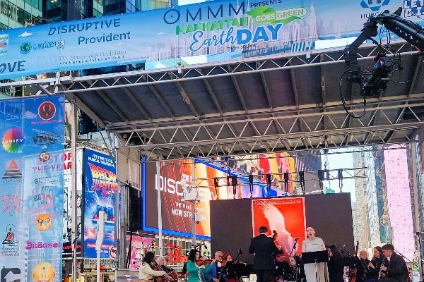 OMMM presents Earth Day in Times Square, pictured with the UN Symphony Orchestra
